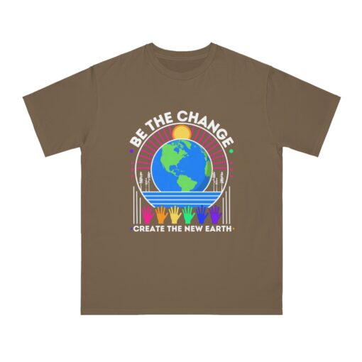 Be the Change – Create the New Earth | 100% Organic Cotton Sustainable Earth T-Shirt for Men | SoulSparkCafe.com Unique T-Shirt - Image 9