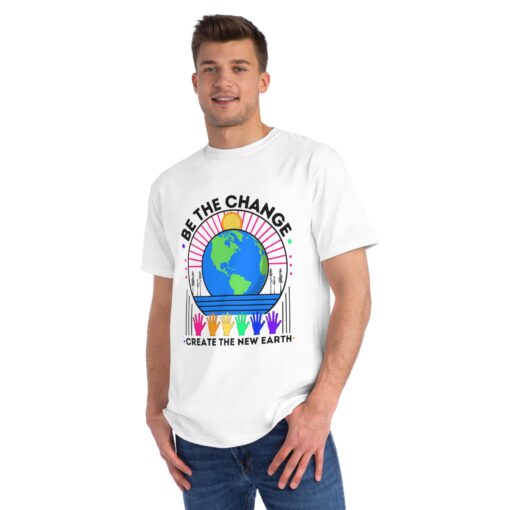 Be the Change – Create the New Earth | 100% Organic Cotton Sustainable Earth T-Shirt for Men | SoulSparkCafe.com Unique T-Shirt - Image 2