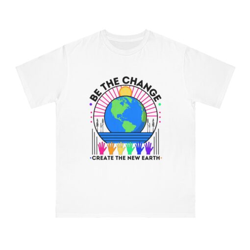 Be the Change – Create the New Earth | 100% Organic Cotton Sustainable Earth T-Shirt for Men | SoulSparkCafe.com Unique T-Shirt