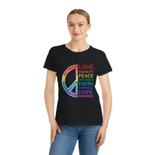 Rainbow Peace Sign - 100% Organic Cotton T-Shirt for Women | Love, Equality, Inclusion & Kindness Tee | | Soul Spark Cafe Unique T-Shirt - Image 6