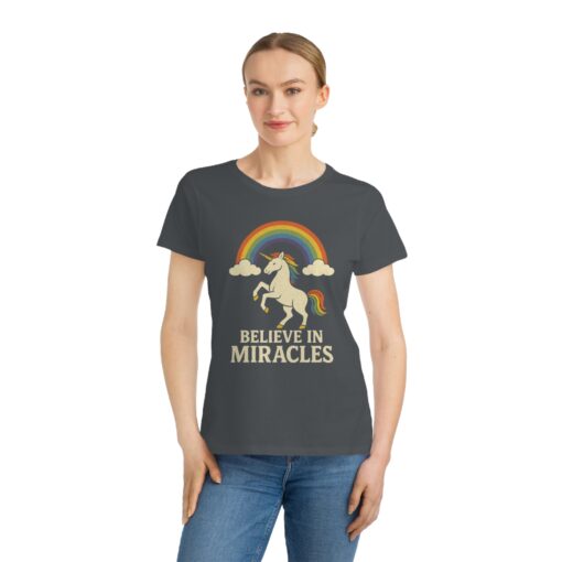 Believe in Miracles Magical Unicorn Rainbow Tee – Organic Women's Graphic T-Shirt | Unique T-Shirt from Soul Spark Cafe – 100% Organic Cotton - Image 4