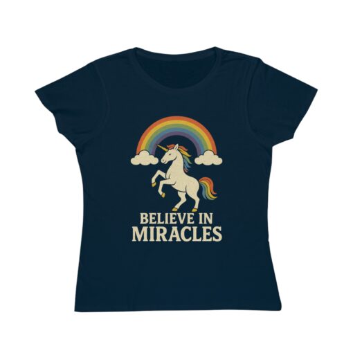 Believe in Miracles Magical Unicorn Rainbow Tee – Organic Women's Graphic T-Shirt | Unique T-Shirt from Soul Spark Cafe – 100% Organic Cotton - Image 7