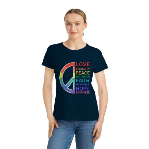 Rainbow Peace Sign - 100% Organic Cotton T-Shirt for Women | Love, Equality, Inclusion & Kindness Tee | | Soul Spark Cafe Unique T-Shirt - Image 8