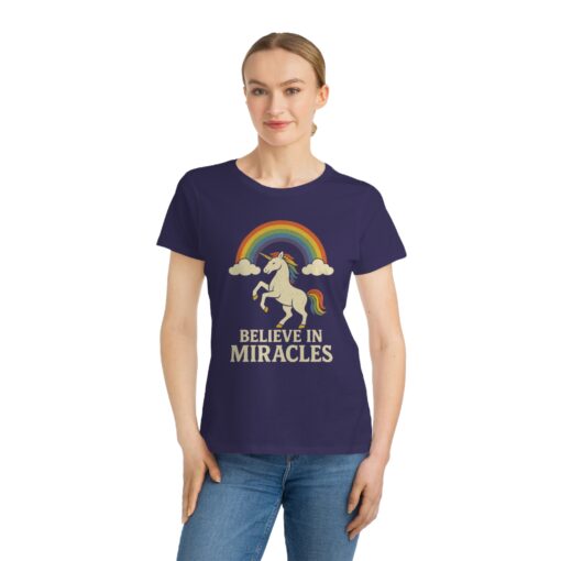 Believe in Miracles Magical Unicorn Rainbow Tee – Organic Women's Graphic T-Shirt | Unique T-Shirt from Soul Spark Cafe – 100% Organic Cotton - Image 10