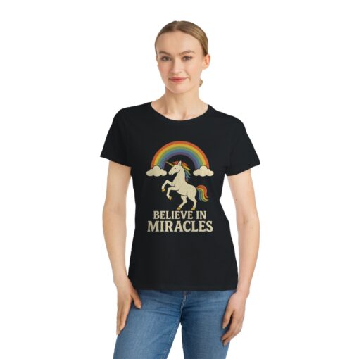 Believe in Miracles Magical Unicorn Rainbow Tee – Organic Women's Graphic T-Shirt | Unique T-Shirt from Soul Spark Cafe – 100% Organic Cotton - Image 6