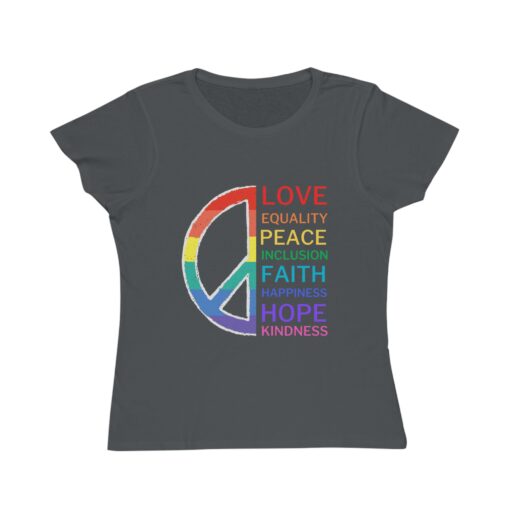 Rainbow Peace Sign - 100% Organic Cotton T-Shirt for Women | Love, Equality, Inclusion & Kindness Tee | | Soul Spark Cafe Unique T-Shirt - Image 3
