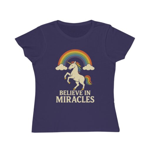 Believe in Miracles Magical Unicorn Rainbow Tee – Organic Women's Graphic T-Shirt | Unique T-Shirt from Soul Spark Cafe – 100% Organic Cotton - Image 9
