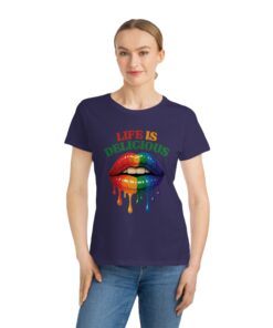 Colorful Lips Tee, LGBTQ Pride Shirt, Organic T-Shirt, Life is Delicious Top, Summer Outing T-Shirt, Gift for Friends - Image 10