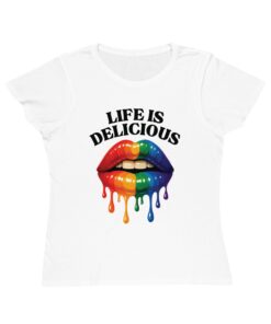 Colorful Lips Tee, LGBTQ Pride Shirt, Organic T-Shirt, Life is Delicious Top, Summer Outing T-Shirt, Gift for Friends