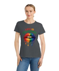 Colorful Lips Tee, LGBTQ Pride Shirt, Organic T-Shirt, Life is Delicious Top, Summer Outing T-Shirt, Gift for Friends - Image 4