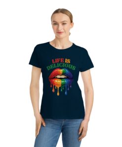 Colorful Lips Tee, LGBTQ Pride Shirt, Organic T-Shirt, Life is Delicious Top, Summer Outing T-Shirt, Gift for Friends - Image 8