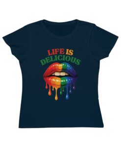 Colorful Lips Tee, LGBTQ Pride Shirt, Organic T-Shirt, Life is Delicious Top, Summer Outing T-Shirt, Gift for Friends - Image 7