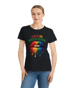 Colorful Lips Tee, LGBTQ Pride Shirt, Organic T-Shirt, Life is Delicious Top, Summer Outing T-Shirt, Gift for Friends - Image 6