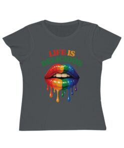 Colorful Lips Tee, LGBTQ Pride Shirt, Organic T-Shirt, Life is Delicious Top, Summer Outing T-Shirt, Gift for Friends - Image 3