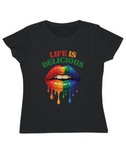 Colorful Lips Tee, LGBTQ Pride Shirt, Organic T-Shirt, Life is Delicious Top, Summer Outing T-Shirt, Gift for Friends - Image 5